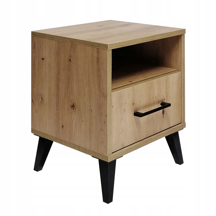 SZAFKA NOCNA KASZMIR BEŻOWY STOLIK NOCNY SZUFLADA LED Z PÓŁKĄ DO