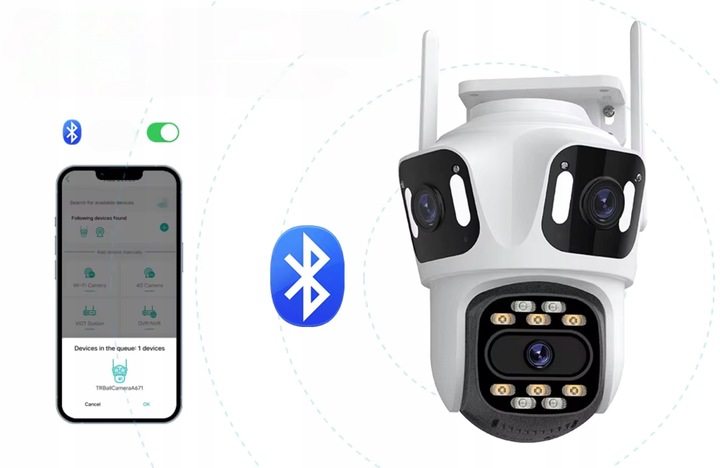 POTRÓJNA KAMERA WIFI IP SMART ZEWNĘTRZNA OBROTOWA UHD 8MP ZOOM ICSEE 3w1