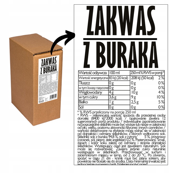 ZAKWAS Z BURAKA z czosnkiem i zielem angielskim 100% tłoczony 3L NFC