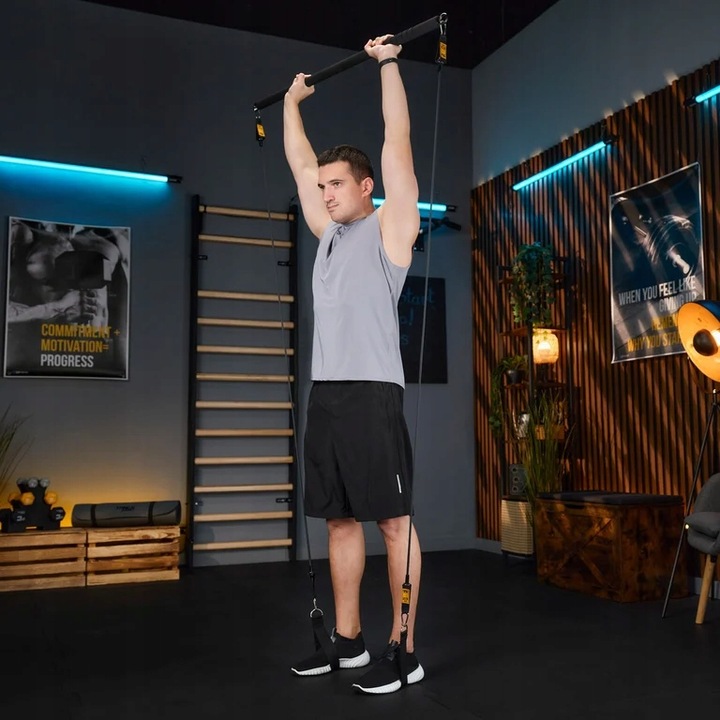 Drążek do ćwiczeń pilatesu kij 4x gumy oporowe ekspandery + etui Trex