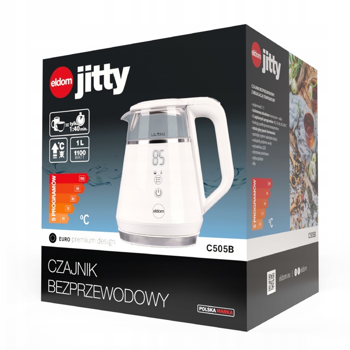 Czajnik bezprzewodowy z regulacją temperatury C505B Eldom 1100W 1L