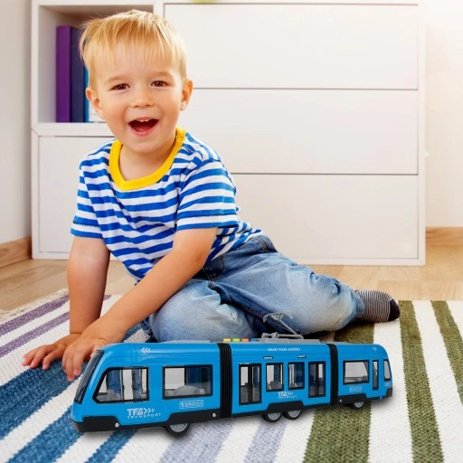 TRAMWAJ TROLEJBUS ZABAWKA NA BATERIĘ ŚWIATŁO DŹWIĘK OTWIERANE DRZWI 44CM