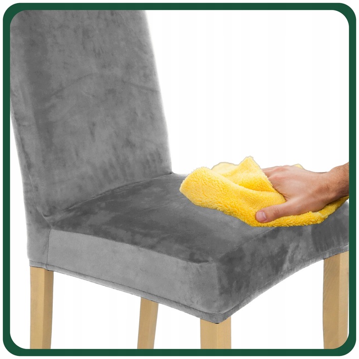 ZESTAW 4 SZT. POKROWIEC NA KRZESŁO SZARY WELUR ELASTYCZNY GRUBY POKROWCE