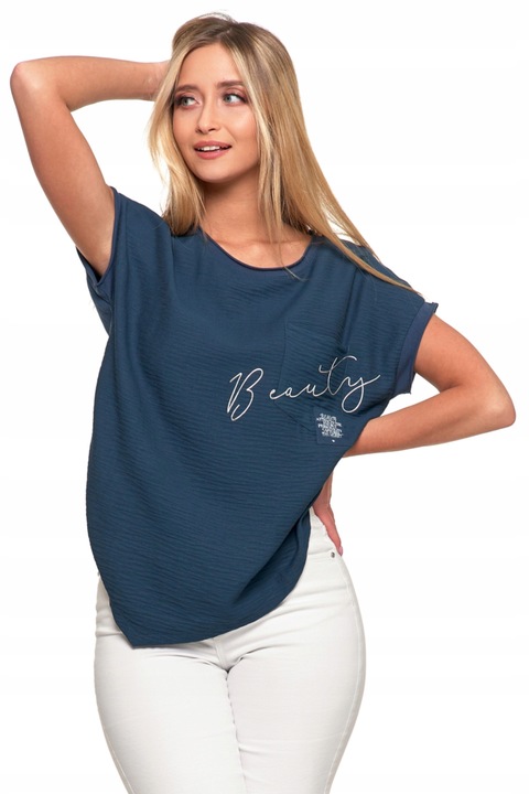 KOBIECA BLUZKA Z KRÓTKIM REKAWEM DAMSKA LUŹNA Z NAPISEM MORAJ 2XL/3XL