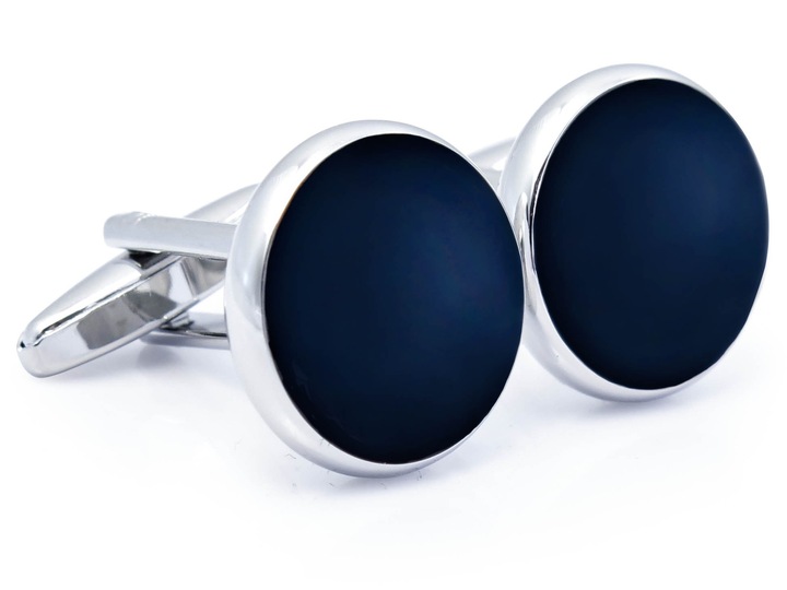 Srebrne spinki smokingowe granatowe oczko N102