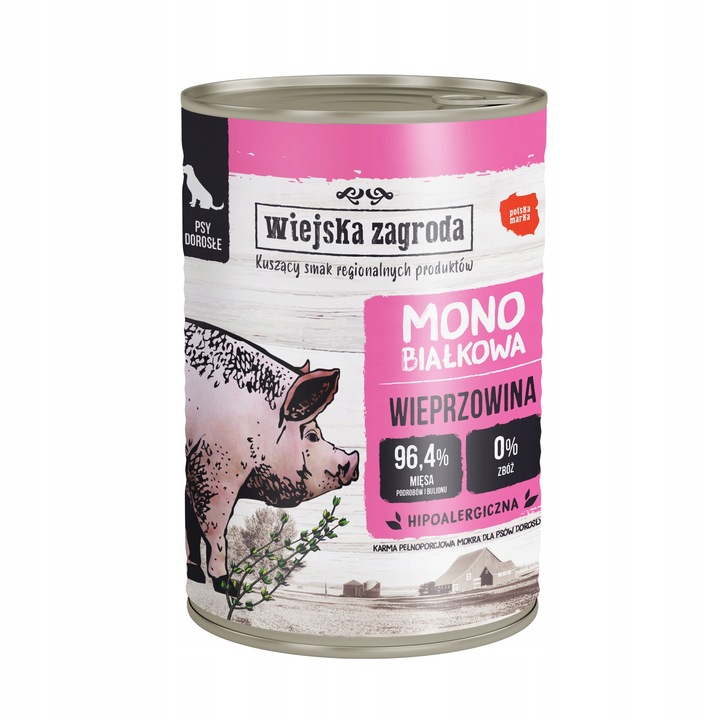 Wiejska Zagroda Karma mokra dla psa Monobiałkowa MIX SMAKÓW 12x 400g