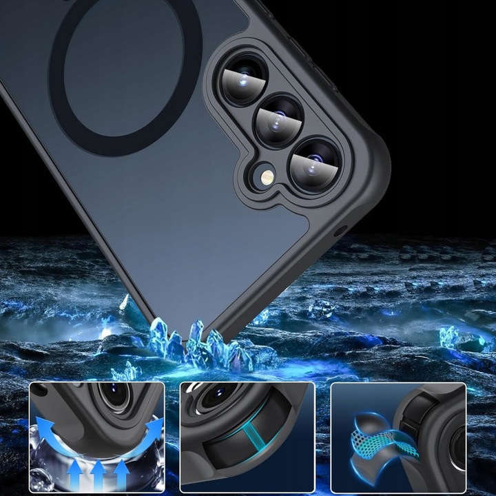 2x SZKŁO+ ETUI WZMACNIANE MAGSAFE CASE CZARNY MATT do SAMSUNG GALAXY S24 FE