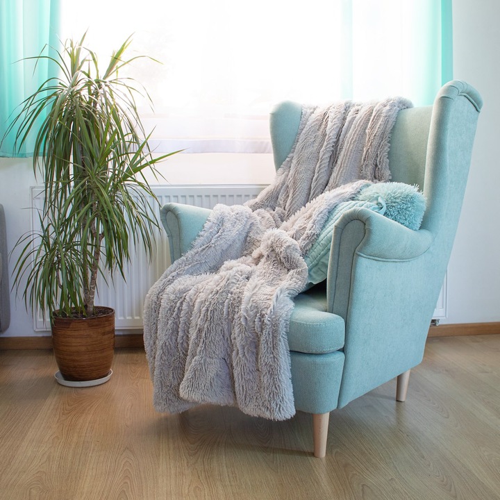 KOC WŁOCHACZ NARZUTA NA ŁÓŻKO PLED MIĘKKI GRUBY CIEPŁY 220x240 cm SZARY