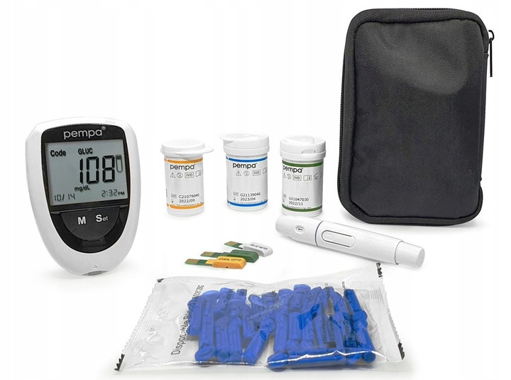 GLUKOMETR BENECHECK PEMPA 3W1 GLUKOZA KWAS MOCZOWY CHOLESTEROL + 3 GRATISY