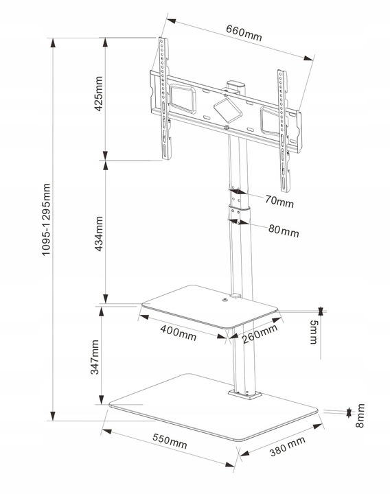 Podłogowy STOJAK TV pod telewizor z półką Uniwersalny Obrotowy