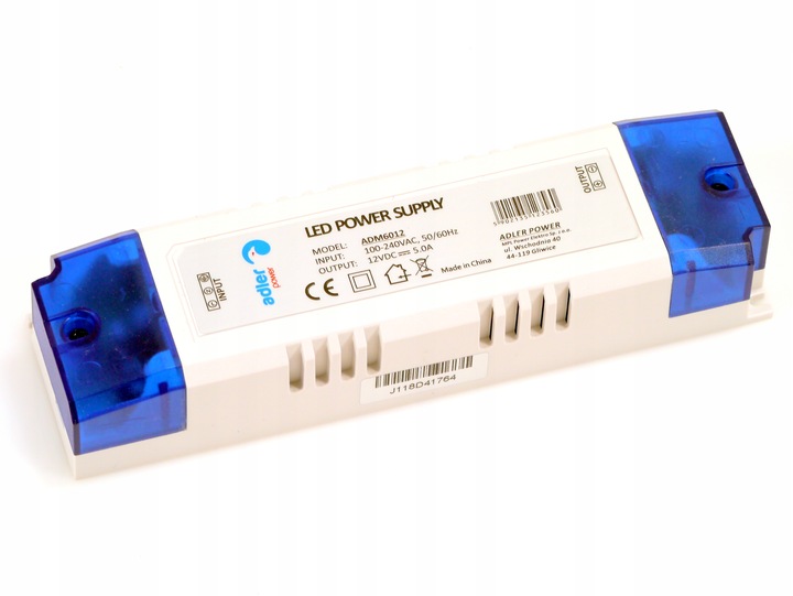 zasilacz CV 12V/60W plastic ze złączem śrubowym z zaślepką