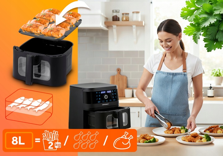FRYTKOWNICA BEZTŁUSZCZOWA XL AIR FRYER DUŻA FRYTOWNICA 8L BERDSEN
