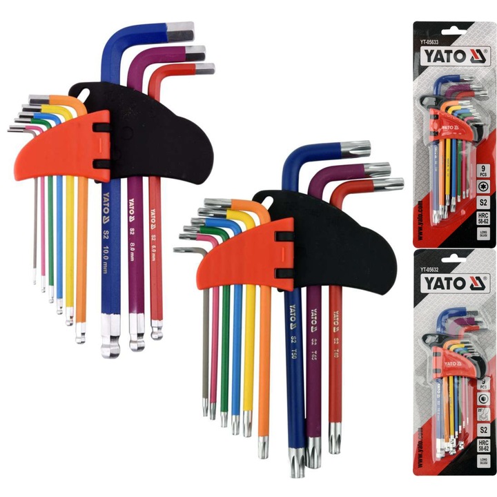 YATO ZESTAW KLUCZE IMBUSOWE TORX + IMBUS Z KULKĄ DŁUGIE T10-T50 1,5-10 18sz