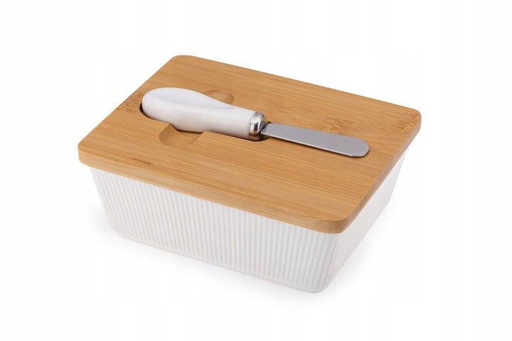MASELNICA Maselniczka porcelanowa z nożykiem OSBORN biała z bambusem