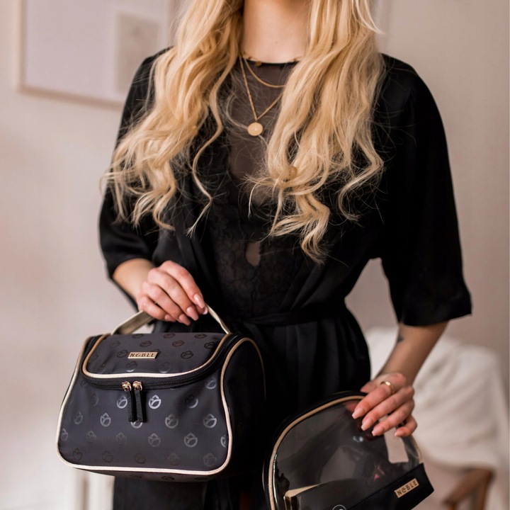 Kosmetyczka Damska Na Kosmetyki Średni Kuferek Podróżny Czarny NOBLE