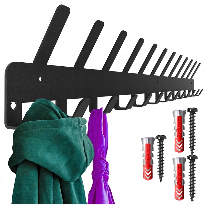 Wieszak Na Ubrania Ścienny Klucze Wiszący Na Ręczniki 25 Haków Czarny