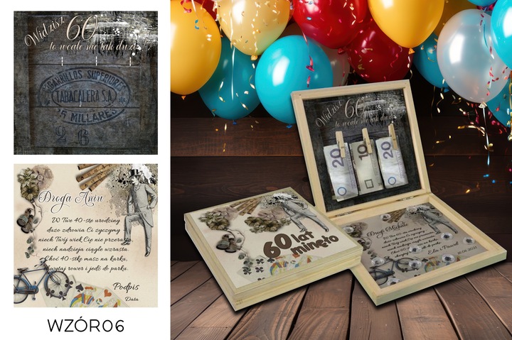 PREZENT NA 60 URODZINY PUDEŁKO Z ŻYCZENIAMI