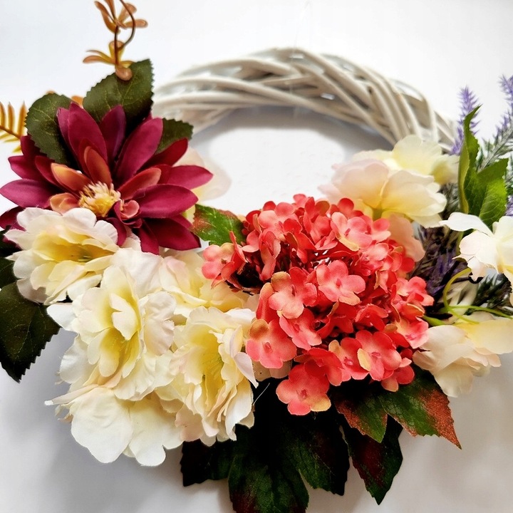 Wianek jesienny dekoracyjny na drzwi wieniec wiklinowy stroik kwiaty