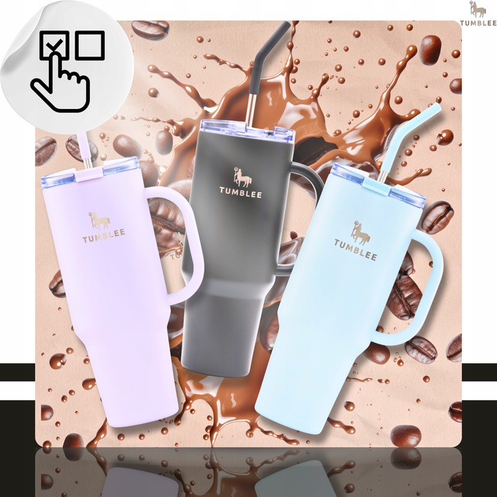 DUŻY Kubek Termiczny ze STALOWĄ SŁOMKĄ do Auta na Kawę Herbatę Zimne Napoje