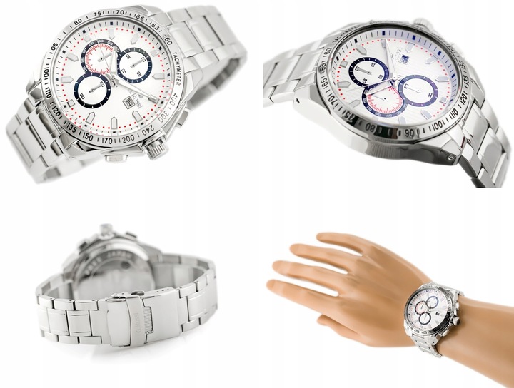 ZEGAREK MĘSKI G. ROSSI VIPER +BOX +GRAWER datownik bransoleta srebrny