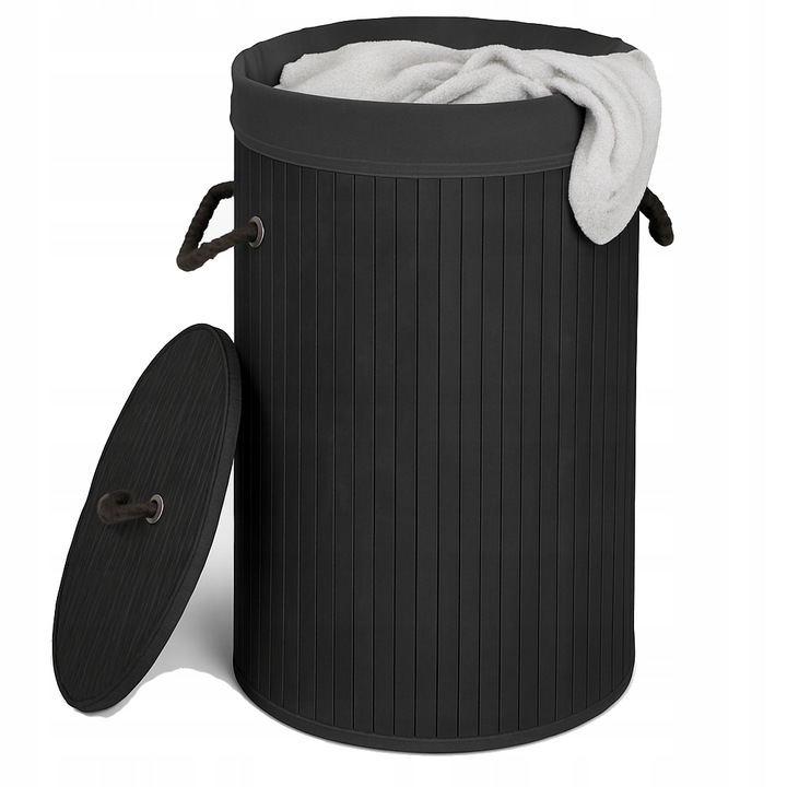 OKRĄGŁY KOSZ NA PRANIE BIELIZNĘ BAMBUSOWY ZAMYKANY SKŁADANY POJEMNY OVAL BL