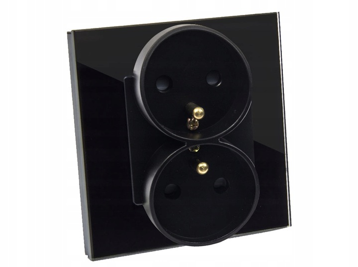 GNIAZDO PODWÓJNE SZKLANE GNIAZDKO Z BOLCEM CZARNE B-LINE ELEKTRYCZNE SZKŁO