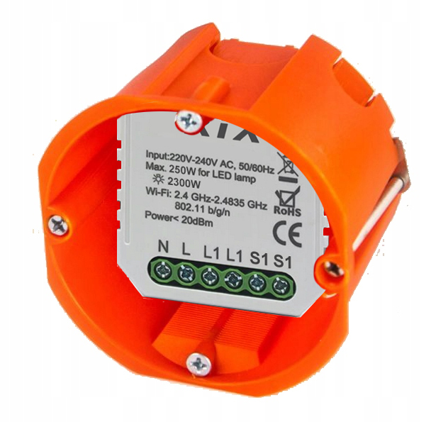 RTX Mini Przekaźnik Sterownik Oświetlenia Moduł 1kanał LN TUYA WiFi