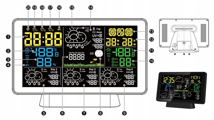 Stacja Pogody WiFi TUYA TermHoff TH-WS7 Barometr Alarm Zegar J. Polski