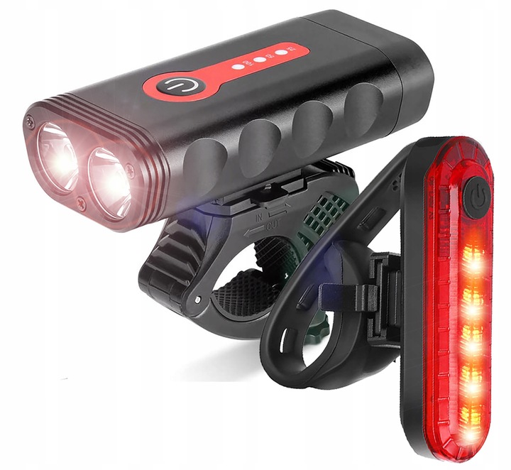 LAMPKA ROWEROWA LED PRZÓD 1800 LUMENÓW MOCNA + TYŁ OŚWIETLENIE ROWEROWE