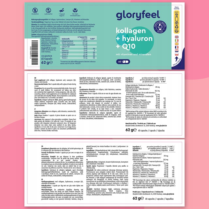 KOLAGEN RYBI + KOENZYM Q10 + KWAS HIALURONOWY skóra włosy 60 kaps gloryfeel