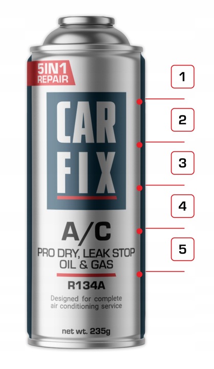 CARFIX 5w1 - 3x CZYNNIK CHŁODNICZY GAZ DO KLIMATYZACJI R134A + PRZEWÓD