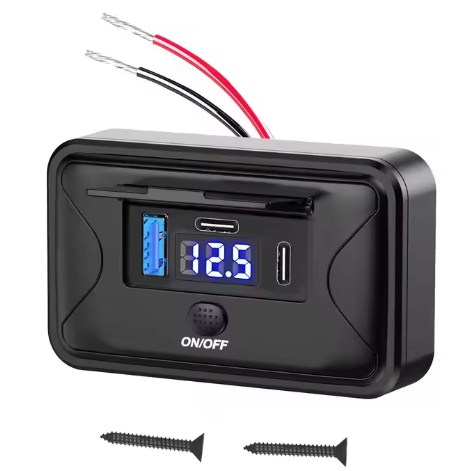 Gniazdo samochodowe montażowe 12V 24V USB 2xPD QC3.0 ON OFF WOLTOMIERZ 90W