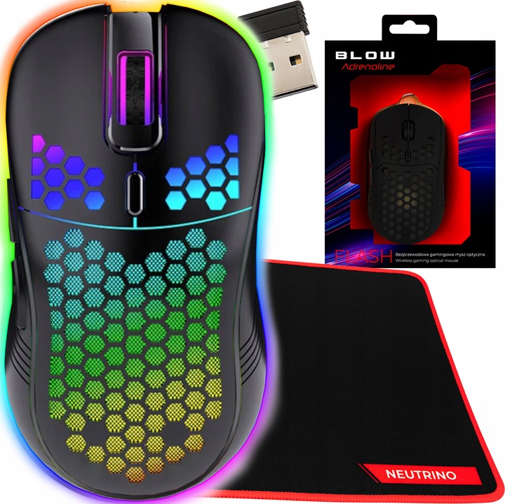 MYSZKA BEZPRZEWODOWA GAMINGOWA KOMPUTEROWA PODŚWIETLANA CICHA + PODKŁADKA