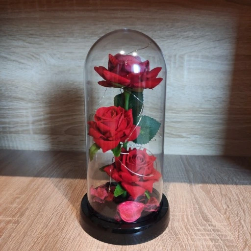 WIECZNA RÓŻA W SZKLE PREZENT NA DZIEŃ BABCI PUDEŁKO ŚWIECĄCA LED +KABEL USB