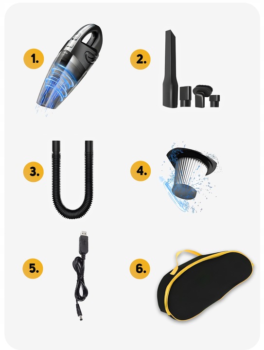 ODKURZACZ SAMOCHODOWY Bezprzewodowy AKUMULATOROWY Ręczny 120W HEPA