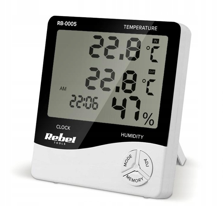 Stacja pogodowa bezprzewodowa na baterie termometr zegar Rebel