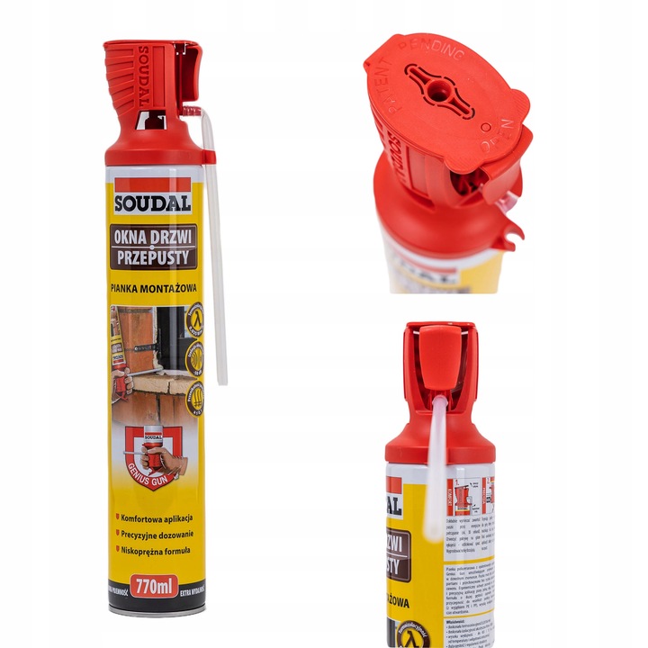 Pianka Montażowa Uszczelniająca 770ml NISKOPRĘŻNA OKIEN DRZWI z Aplikatorem