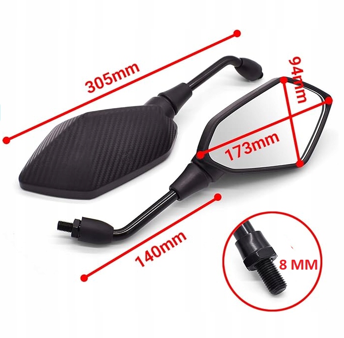 DUŻE LUSTERKA UNIWERSALNE MOTOR SKUTER QUAD M8 CARBON