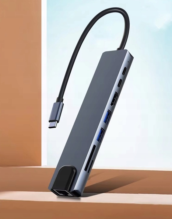 HUB ADAPTER PRZEJŚCIÓWKA USB-C 8w1 2xUSB HDMI SD RJ45