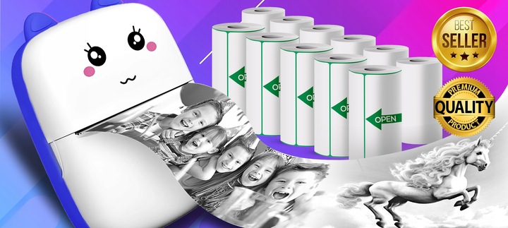 MINI DRUKARKA TERMICZNA DRUKUŚ ORYGINALNY DO ZDJĘĆ NOTATEK + 11SZT ROLEK