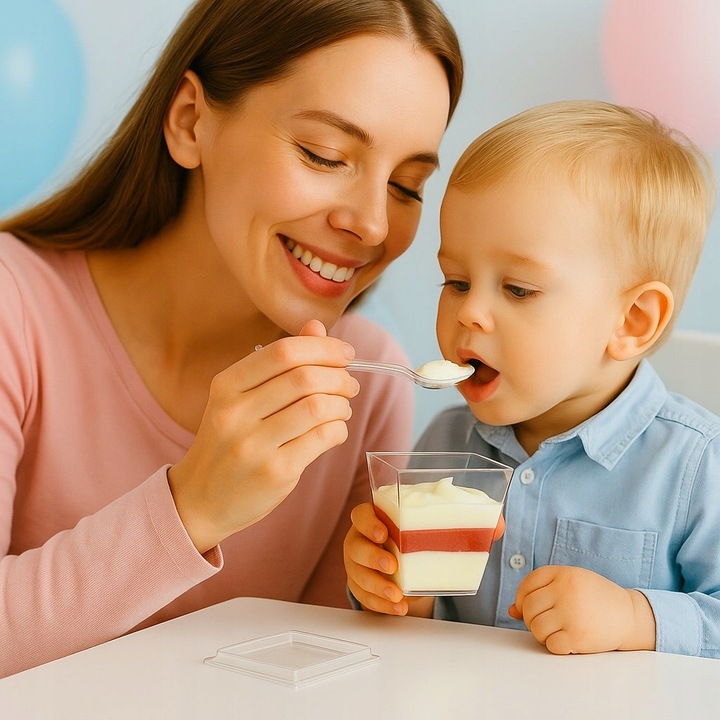 Pucharki plastikowe do deserów przekąsek 200ml z pokrywką i łyżeczką