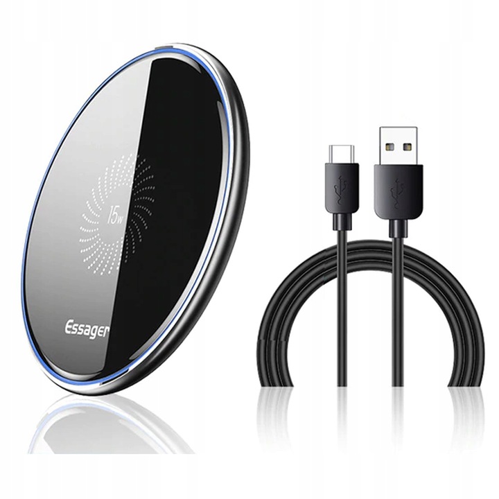 SZYBKA ŁADOWARKA INDUKCYJNA QI BEZPRZEWODOWA 15W ESSAGER 3A QC 3000mA LED