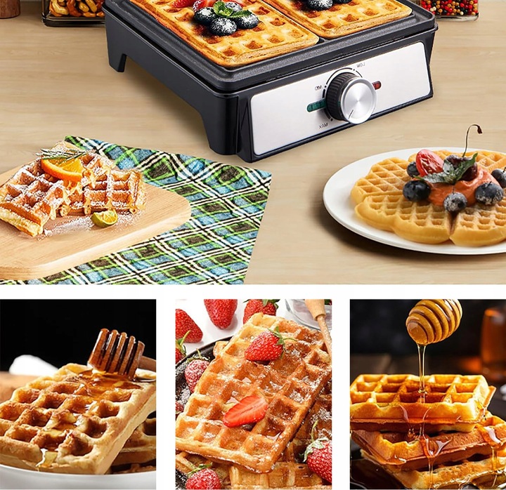 GOFROWNICA XXL 2 GOFRY Z REGULACJĄ TEMPERATURY PUSZYSTE CHRUPIĄCE GOFRY