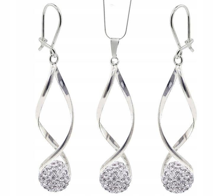 KOMPLET SREBRNY BIŻUTERII 925 DAMSKI Z CYRKONIAMI SWAROVSKI + GRAWER GRATIS