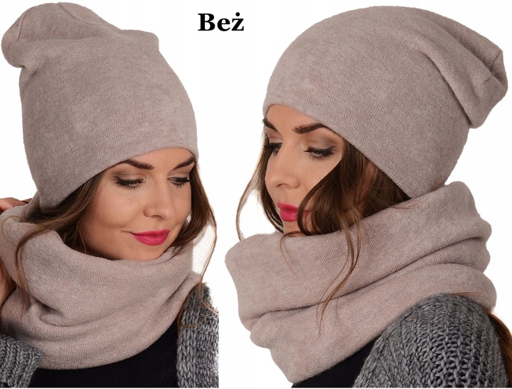 POLSKI Komplet CZAPKA + KOMIN Tunel Szal KOLORY Zestaw damski MODNY