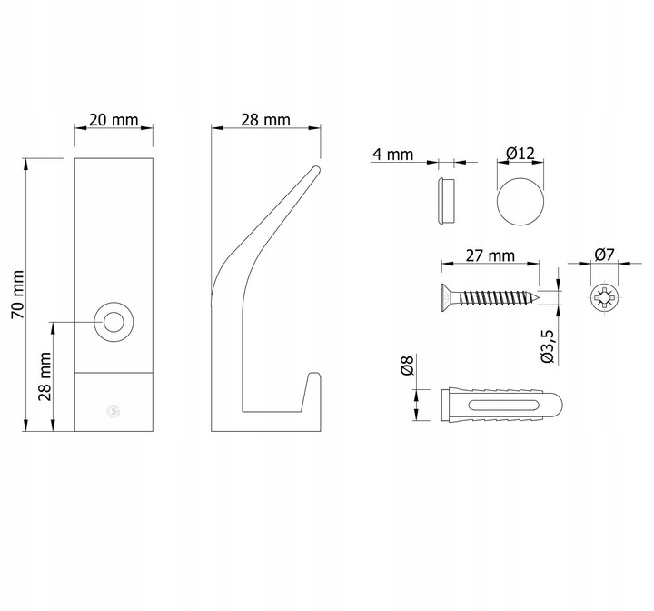 Wieszak ścienny haczyk na ubrania metalowy podwójny CZARNY loft 5 szt.