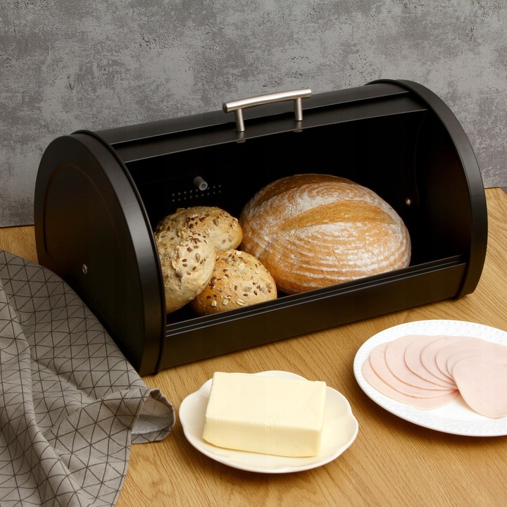 CHLEBAK POJEMNIK NA PIECZYWO BUŁKI CHLEB METALOWY DUŻY CZARNY
