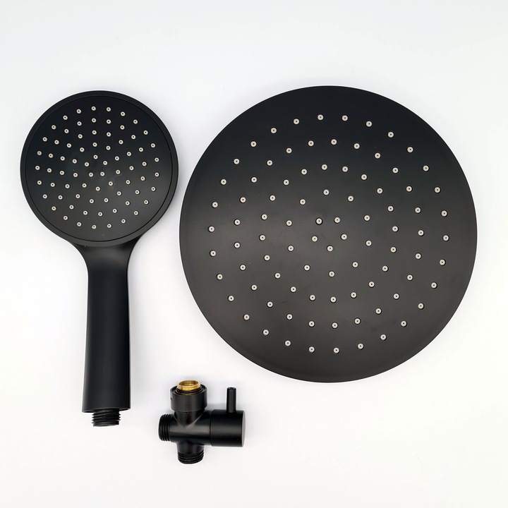 ZESTAW PRYSZNICOWY CZARNY Z BATERIĄ NATRYSKOWĄ DESZCZOWNICA KOMPLET MAT HIT