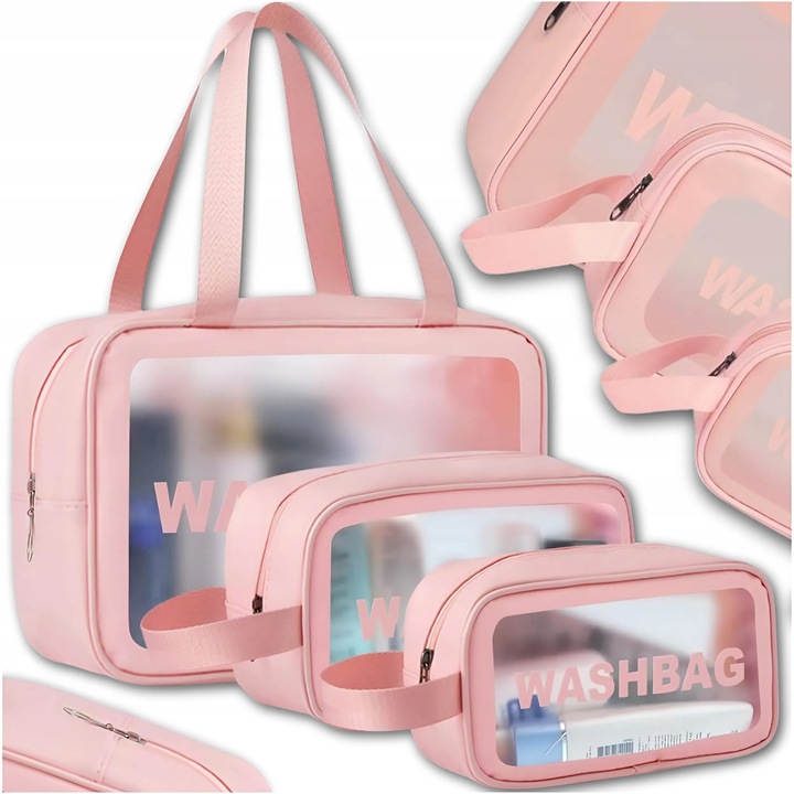 3x KOSMETYCZKA ZESTAW PODRÓŻNA TURYSTYCZNA PZEZROCZYSTA NA ZAMEK