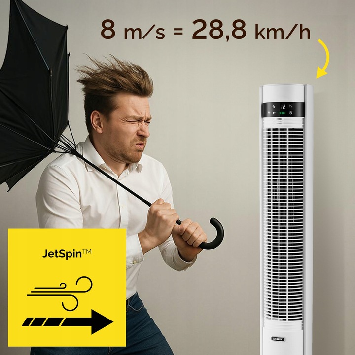 Wentylator kolumnowy stojący Cichy 19dB Yoer +12m zasięg 12 mocy